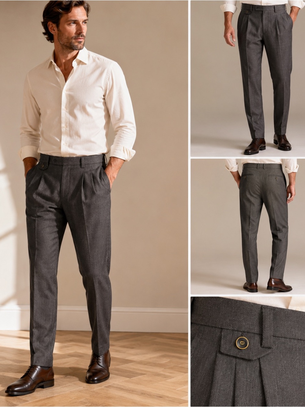 Dunhill Super 100's Gray Wool Dress Pants Pleated Italy Grosvenor Mens 36X32